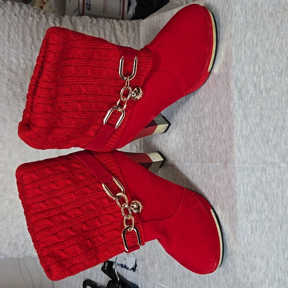 5 for $30.  Red Women's Ankle Boots with Gold Accents